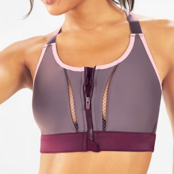 Fabletics Tops - Fabletics Zoe High Impact Sports Bra Front Zip Women Small Shadow/Burgundy Shine